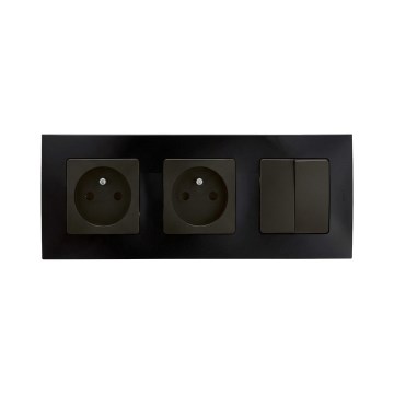 Legrand - Presa doppia domestica e interruttore doppio in serie č. 5 con cornice NILOE 250V nero