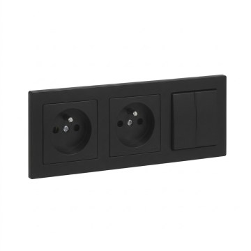 Legrand - Presa doppia domestica e interruttore doppio in serie č. 5 con cornice SUNO 250V nero