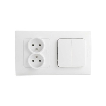 Legrand - Presa doppia domestica e interruttore seriale doppio n. 5 con cornice NILOE STEP 250V bianco