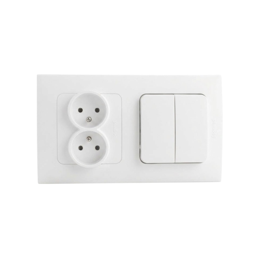 Legrand - Presa doppia domestica e interruttore seriale doppio n. 5 con cornice NILOE STEP 250V bianco