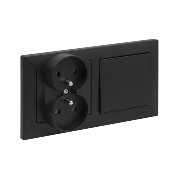 Legrand - Presa doppia domestica e interruttore unipolare n. 1 con placca SUNO 250V nera