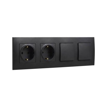 Legrand - Presa doppia domestica SCHUKO e doppio interruttore unipolare n. 1 con cornice NILOE 250V nero