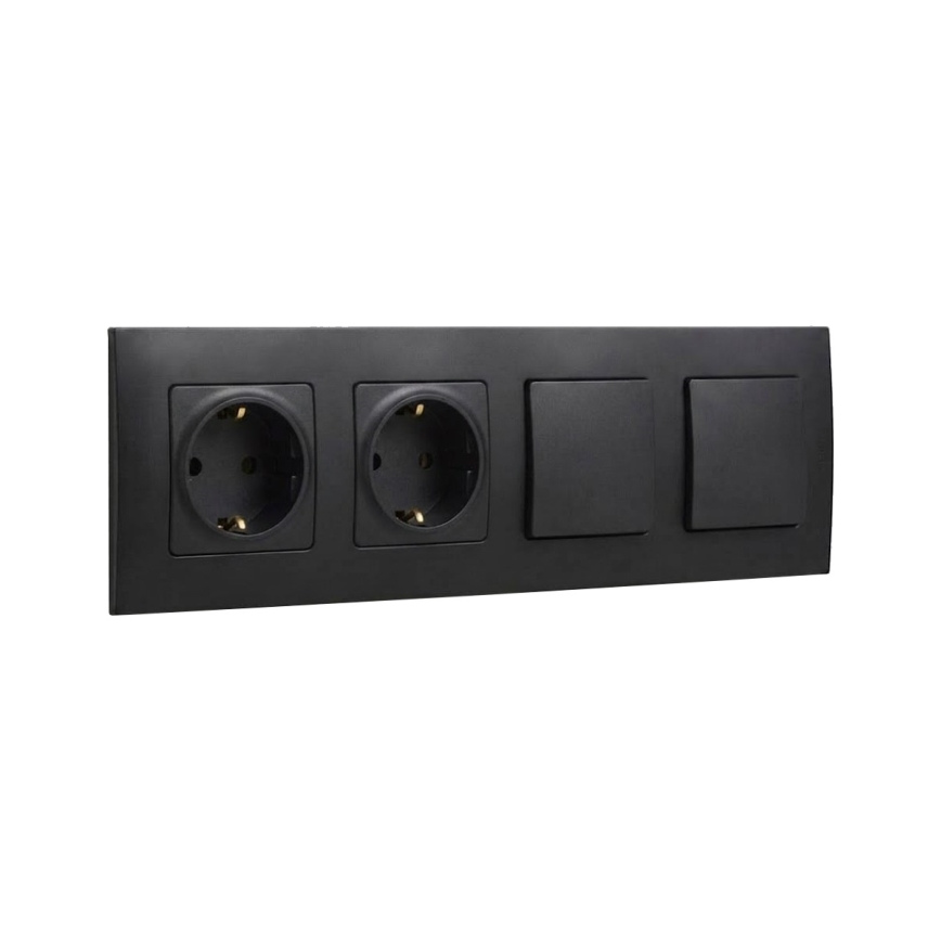 Legrand - Presa doppia domestica SCHUKO e doppio interruttore unipolare n. 1 con cornice NILOE 250V nero