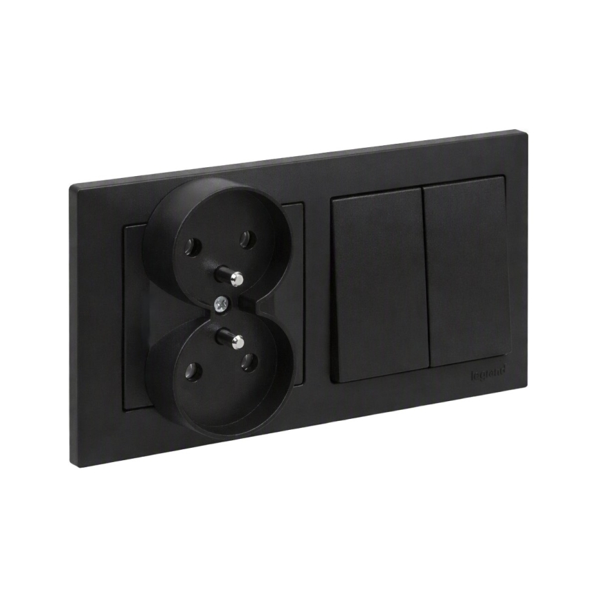 Legrand - presa doppia per uso domestico e doppio interruttore seriale n. 5 con cornice SUNO 250V nero