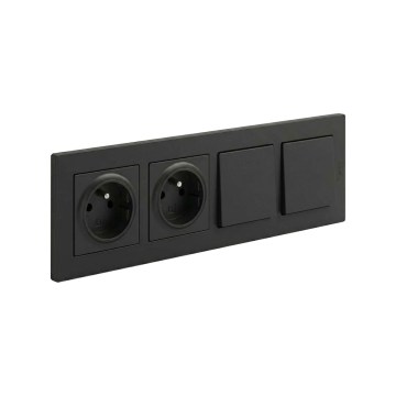 Legrand - Presa doppia per uso domestico e doppio interruttore unipolare n. 1 con placca NILOE STEP 250V nera