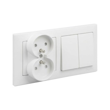 Legrand - Presa doppia per uso domestico e interruttore doppio in serie n. 5 con cornice SUNO 250V bianca