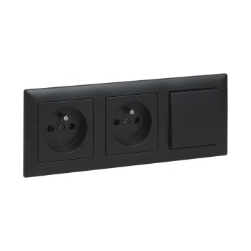 Legrand - Presa doppia per uso domestico e interruttore unipolare n. 1 con cornice SUNO 250V nero