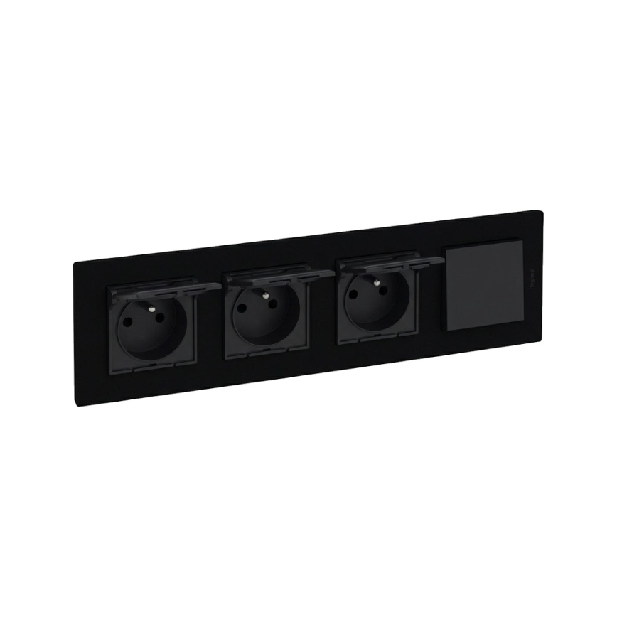 Legrand - Presa tripla domestica e interruttore unipolare n. 1 con cornice NILOE STEP 250V nera