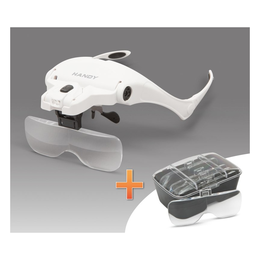 Lente d'ingrandimento per la fronte con illuminazione a LED 3xAAA + set di lenti