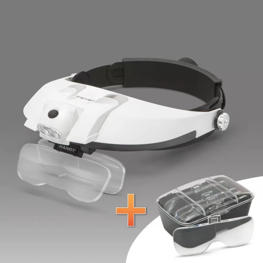 Lente d'ingrandimento per la fronte con illuminazione a LED 3xAAA + set di lenti