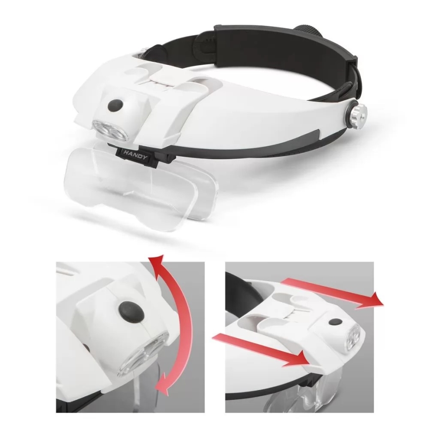 Lente d'ingrandimento per la fronte con illuminazione a LED 3xAAA + set di lenti