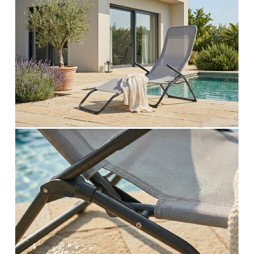 Lettino da giardino FIKA 60x140 cm grigio