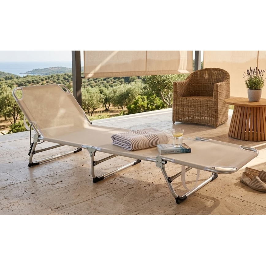 Lettino prendisole pieghevole e reclinabile SUNO 56x190 cm colore crema