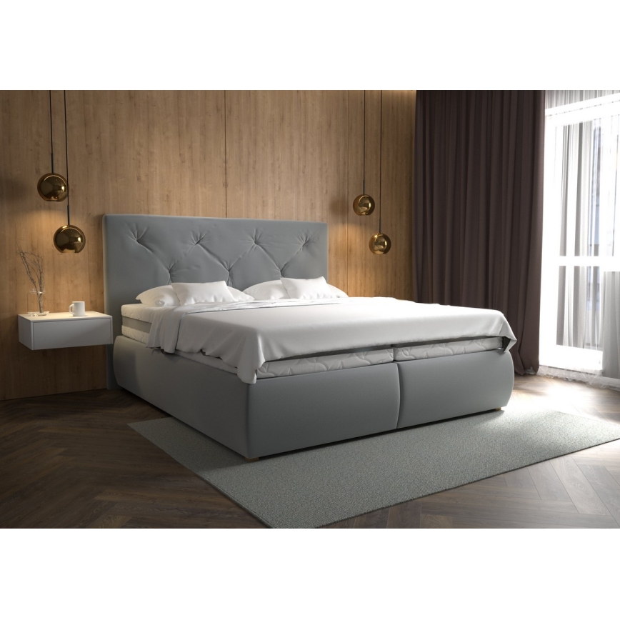 Letto a molle con materasso e topper ELEN 160x200 cm grigio