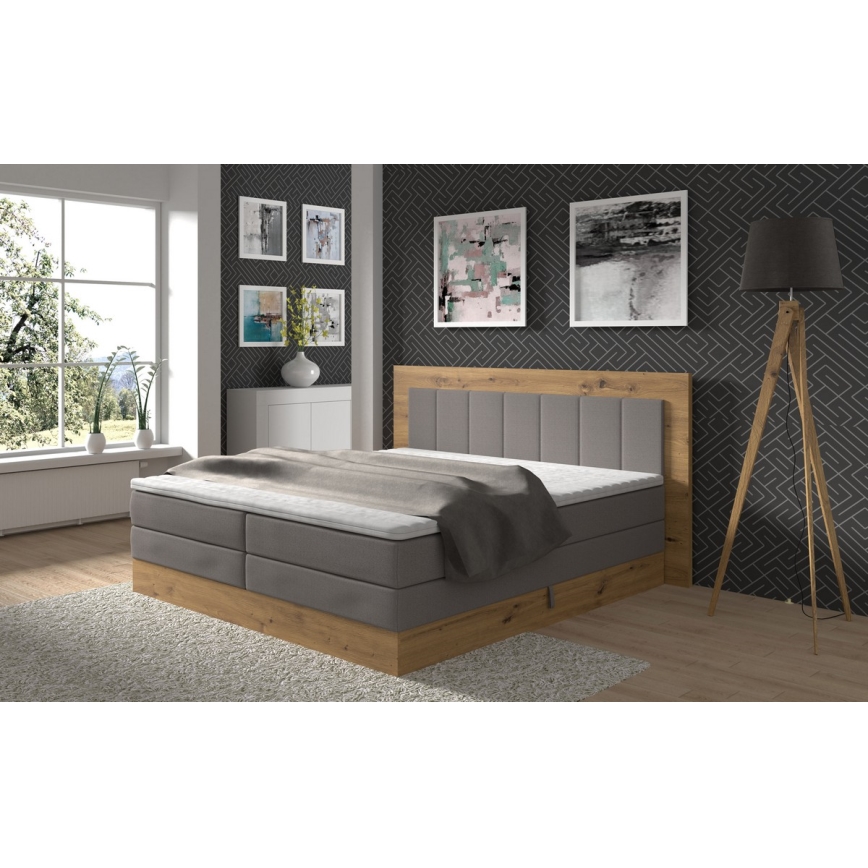 Letto a molle insacchettate con materassi e topper e contenitore JASMINE 180x200 cm grigio