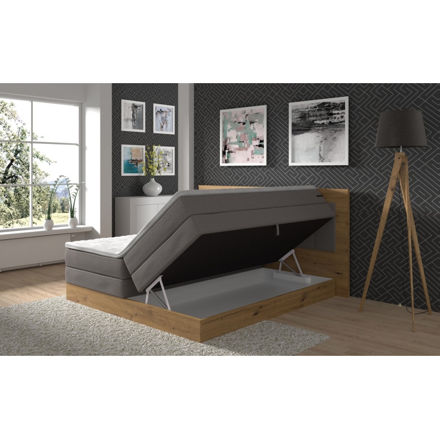 Letto a molle insacchettate con materassi e topper e contenitore JASMINE 180x200 cm grigio