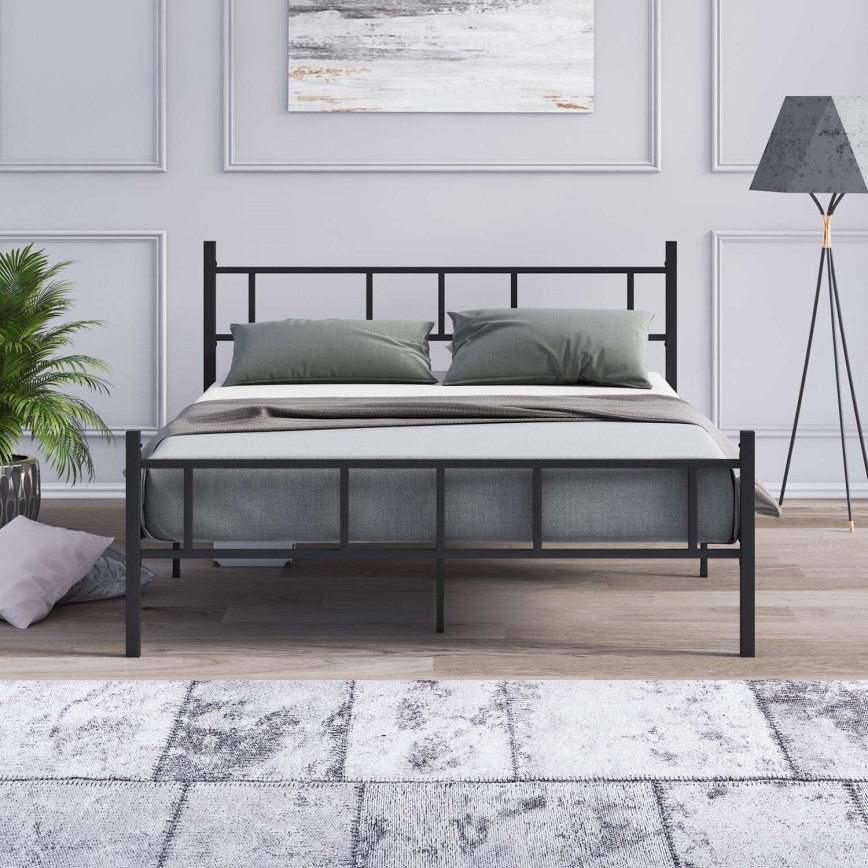 Letto a una piazza e mezza in metallo PIRON 140x200 cm, nero, portata 200 kg