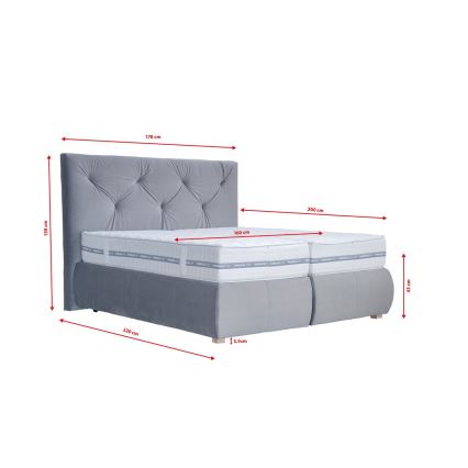 Letto boxspring ELEN 160x200 cm con materasso e topper, grigio
