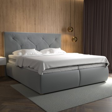 Letto boxspring ELEN 180x200 cm grigio, completo di materasso e topper