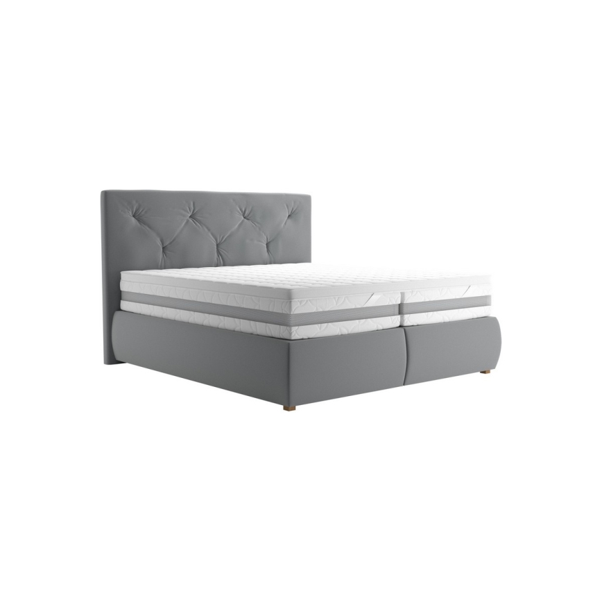 Letto boxspring ELEN 180x200 cm grigio, completo di materasso e topper