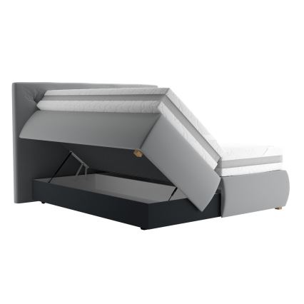 Letto boxspring ELEN 180x200 cm grigio, completo di materasso e topper