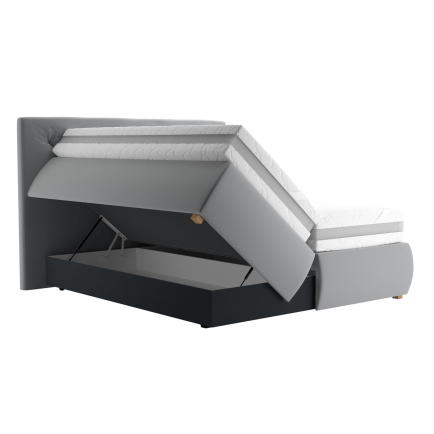 Letto boxspring ELEN 180x200 cm grigio, completo di materasso e topper