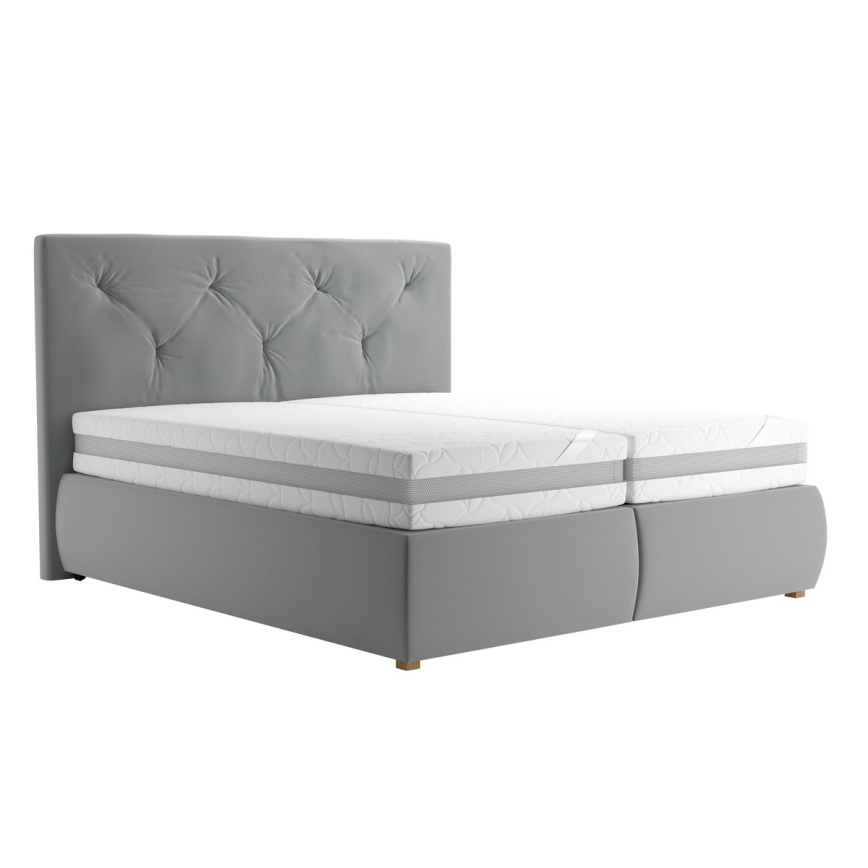 Letto boxspring ELEN 180x200 cm grigio, completo di materasso e topper