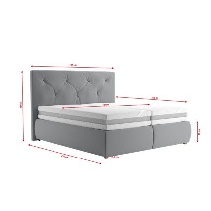 Letto boxspring ELEN 180x200 cm grigio, completo di materasso e topper