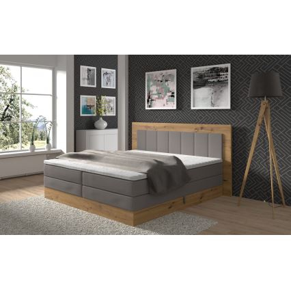 Letto boxspring JASMINE 180x200 cm con materassi, topper e contenitore, grigio