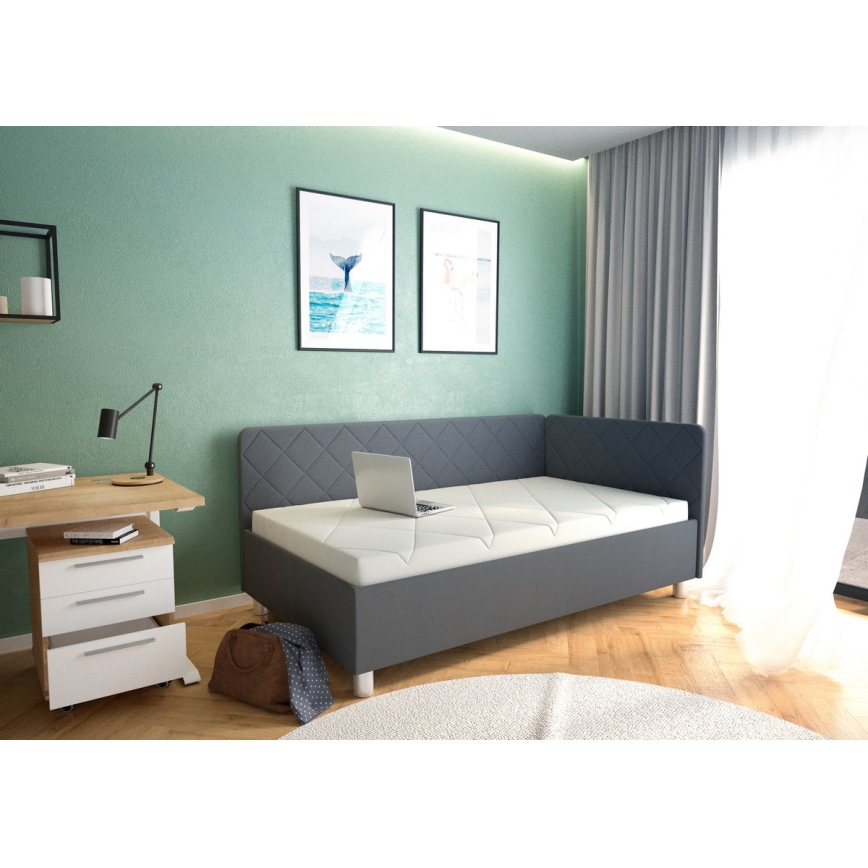 Letto da giorno imbottito con contenitore e materasso EMILE 110x200 cm grigio