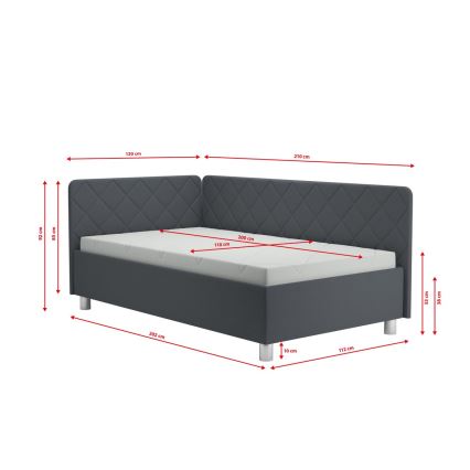 Letto da giorno imbottito con contenitore e materasso EMILE 110x200 cm grigio