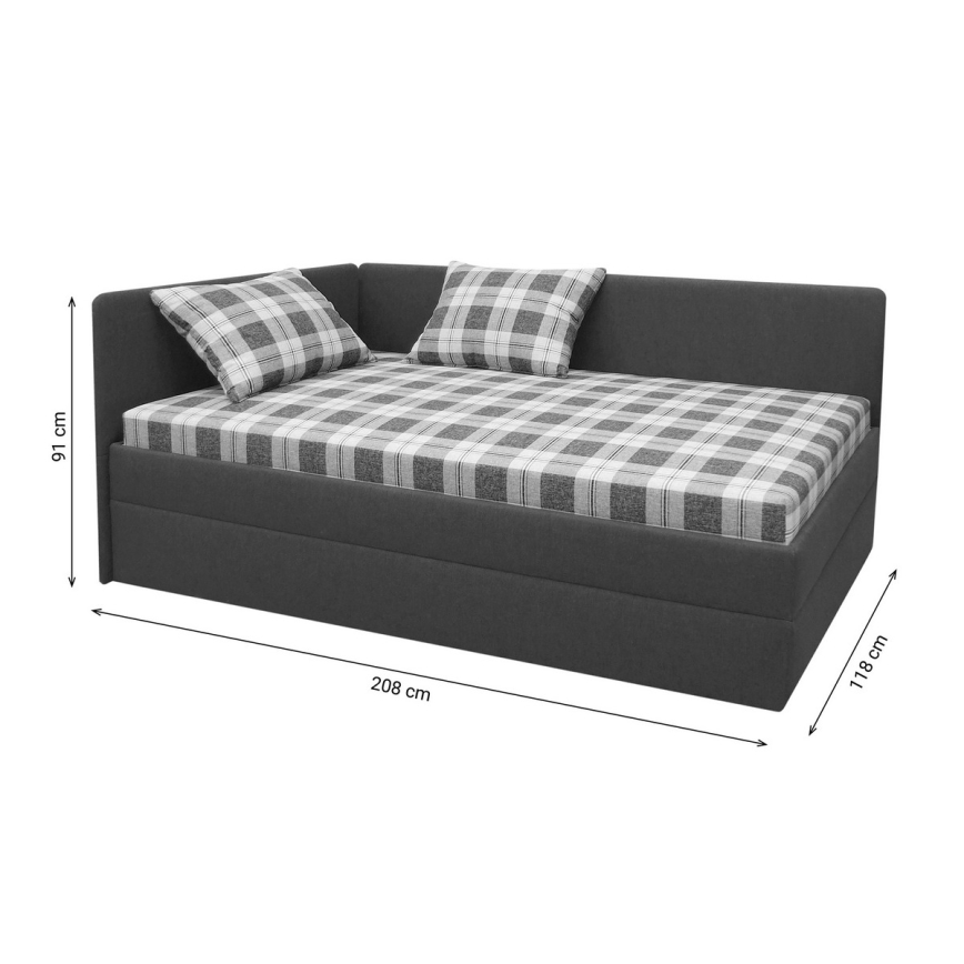 Letto da giorno imbottito con universale L/R headboard ARLY 110x200 cm antracite/bianco