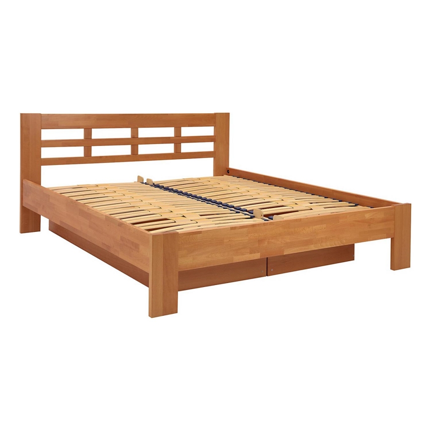 Letto doppio fatto di legno solido con contenitore ANGELA 180x200 cm noce