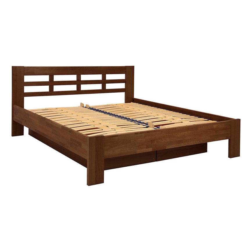 Letto doppio fatto di legno solido con contenitore ANGELA 180x200 cm noce scuro