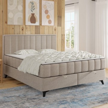 Letto imbottito ALICIA 140x200 cm con materassi, sovramaterasso e contenitore, beige