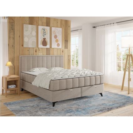 Letto imbottito con materassi e topper con contenitore ALICIA 160x200 cm beige