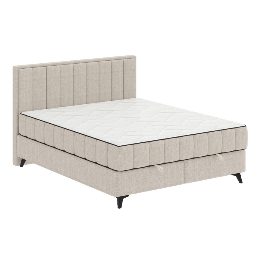 Letto imbottito ALICIA 160x200 cm con contenitore, completo di materassi e sovramaterasso, beige