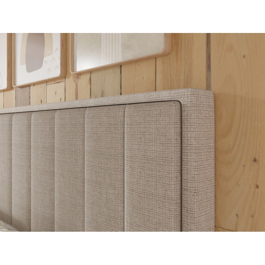 Letto imbottito ALICIA 160x200 cm con contenitore, completo di materassi e sovramaterasso, beige