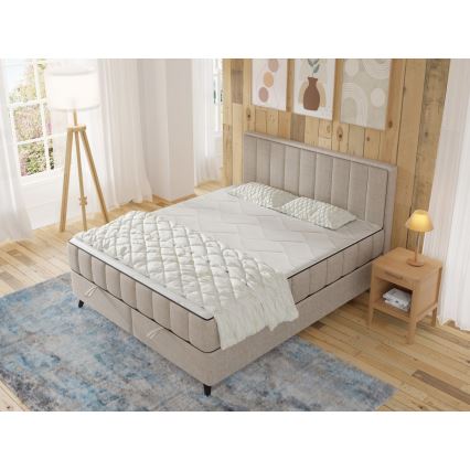 Letto imbottito ALICIA 160x200 cm con contenitore, completo di materassi e sovramaterasso, beige