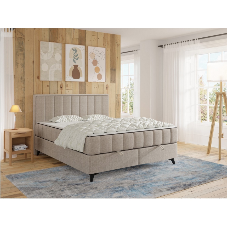 Letto imbottito con materassi e topper con contenitore ALICIA 180x200 cm beige