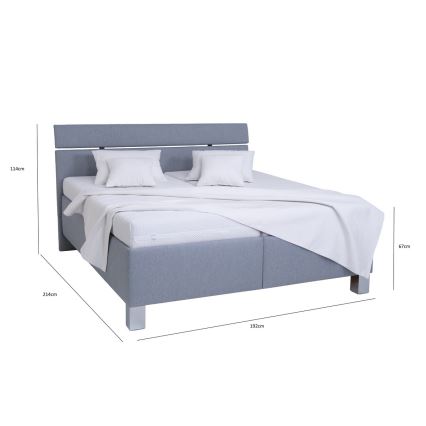 Letto imbottito ALIS 180x200 cm con materasso e contenitore, grigio chiaro