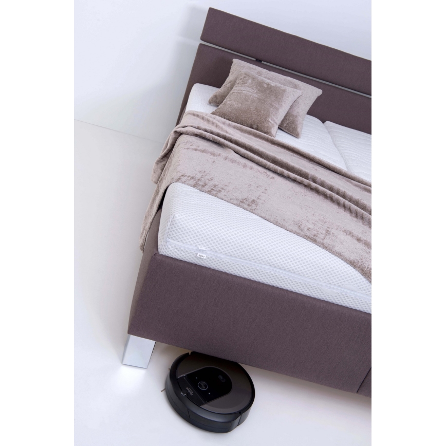 Letto imbottito ALIS 180x200 cm con materasso incluso e ampio vano contenitore, marrone