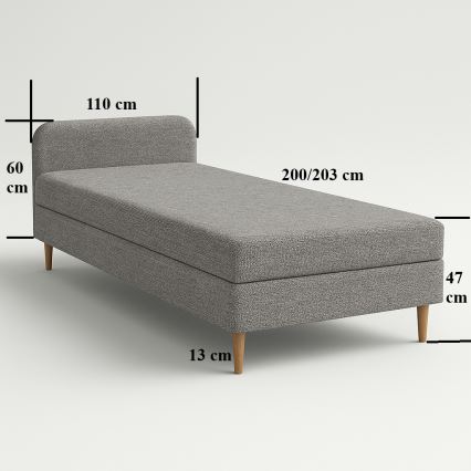 Letto imbottito BRISBANE 110x200 cm grigio