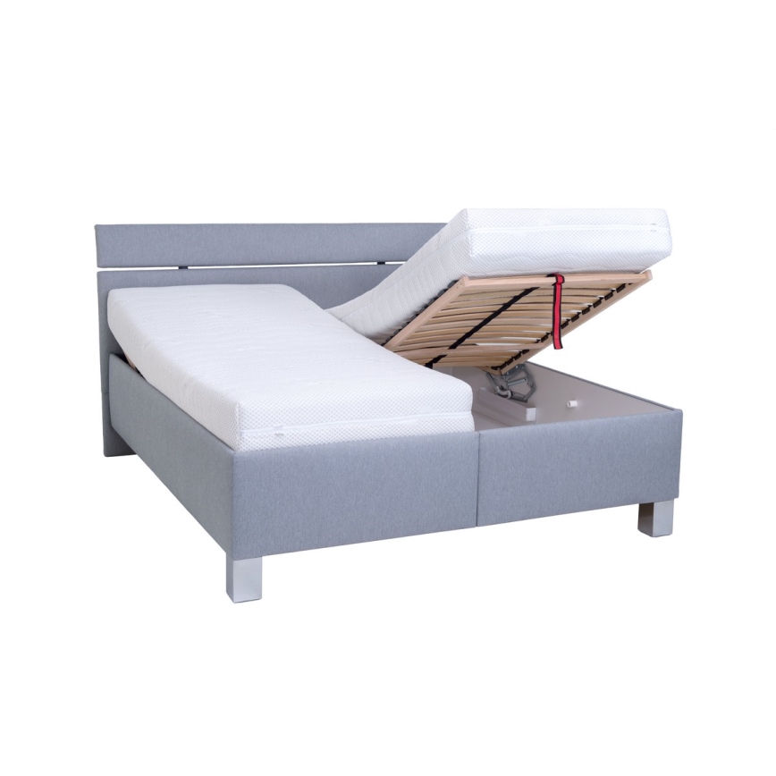 Letto imbottito con contenitore ALIS 180x200 cm, senza materasso, grigio chiaro