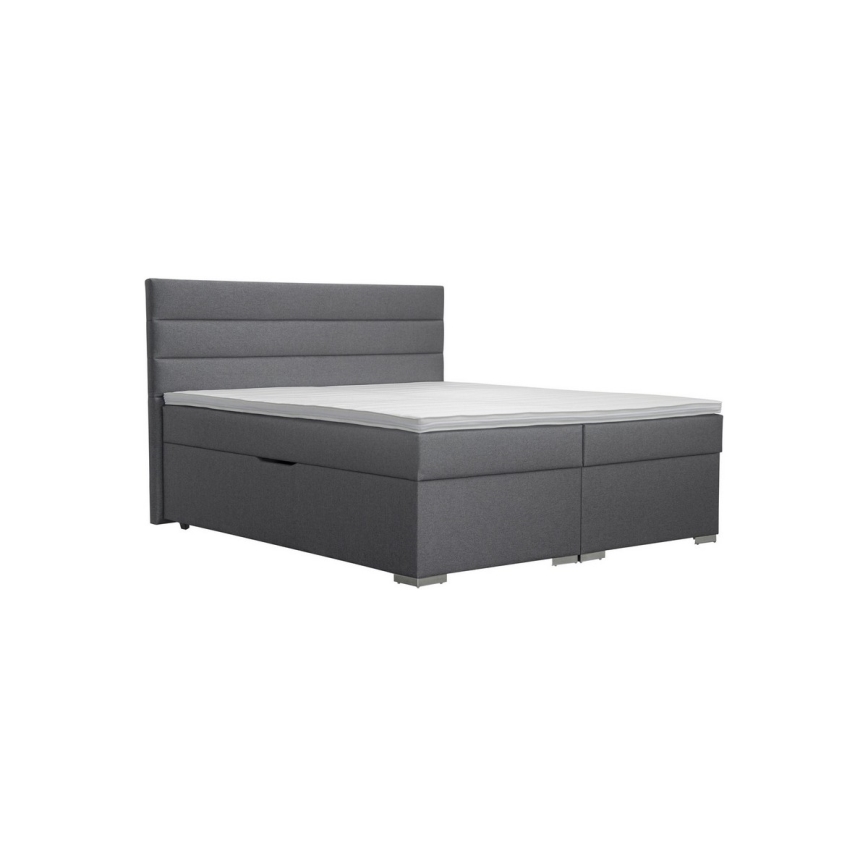 Letto imbottito con contenitore e materassi con topper NEW BOLERO 180x200 cm, grigio