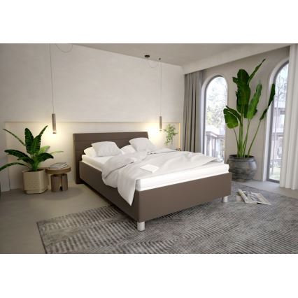 Letto imbottito con contenitore e materasso DALMA 140x200 cm grigio/marrone