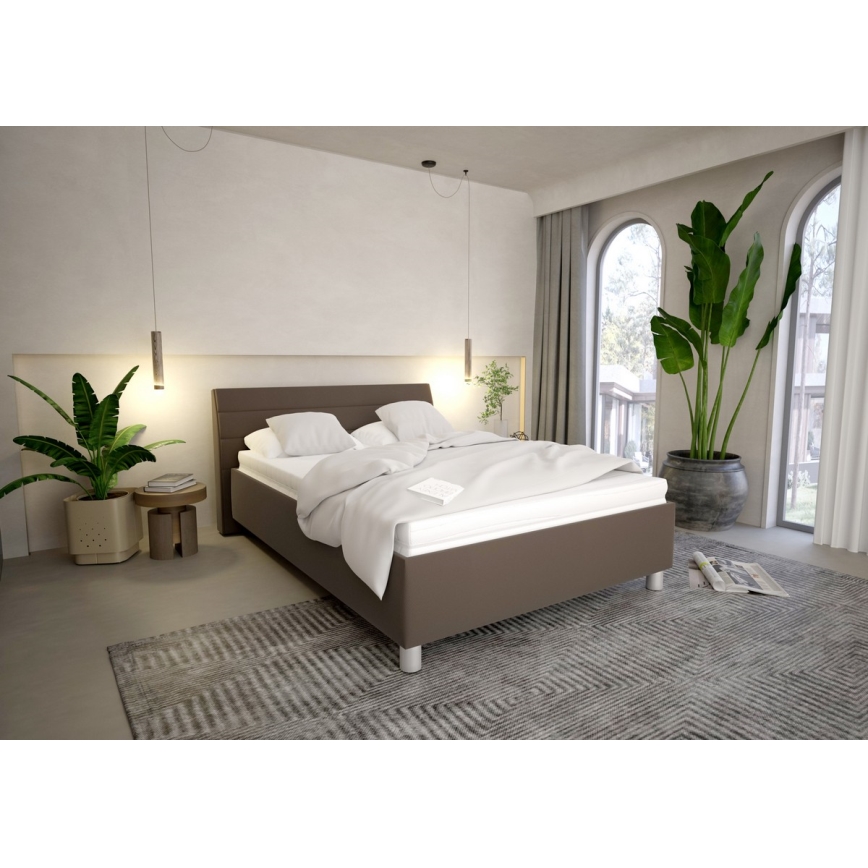 Letto imbottito con contenitore e materasso DALMA 140x200 cm grigio/marrone