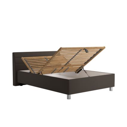 Letto imbottito con contenitore e materasso DALMA 140x200 cm grigio/marrone