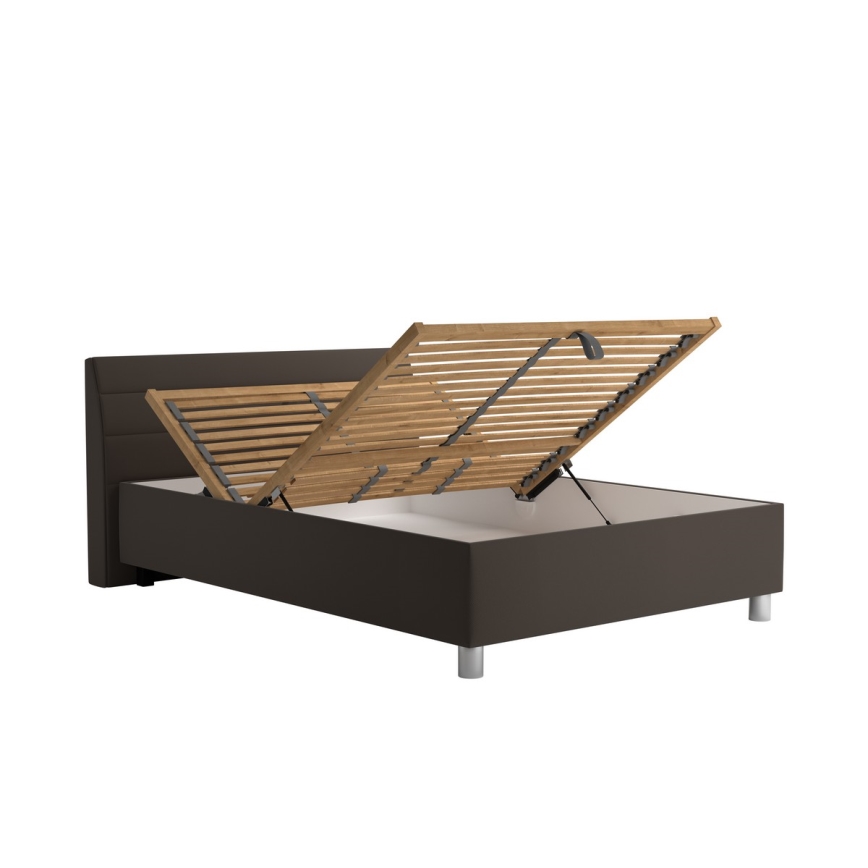 Letto imbottito con contenitore e materasso DALMA 140x200 cm grigio/marrone