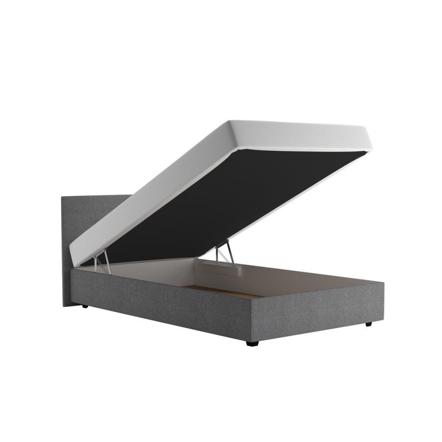 Letto imbottito con contenitore e materasso DARIA 120x200 cm grigio